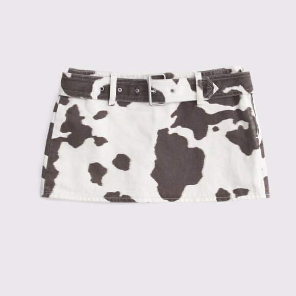 NWT A&F Low Rise Belted Denim Mini Skort in Cow Print size 26 / 2 - Picture 16 of 16